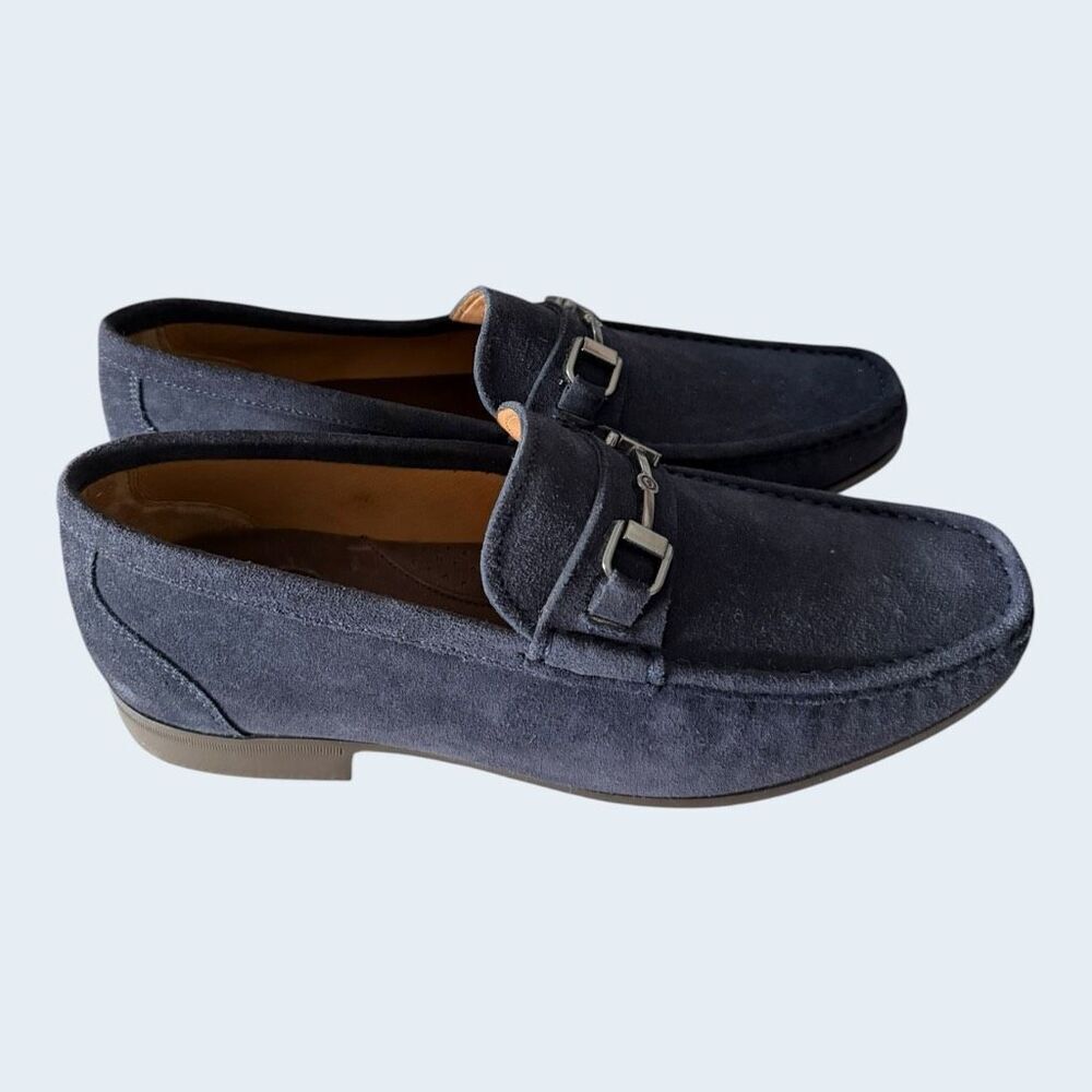 Peter Millar Crown Navy Blue Suede Bit Loafers Men’s 8.5 M Horsebit Brazil